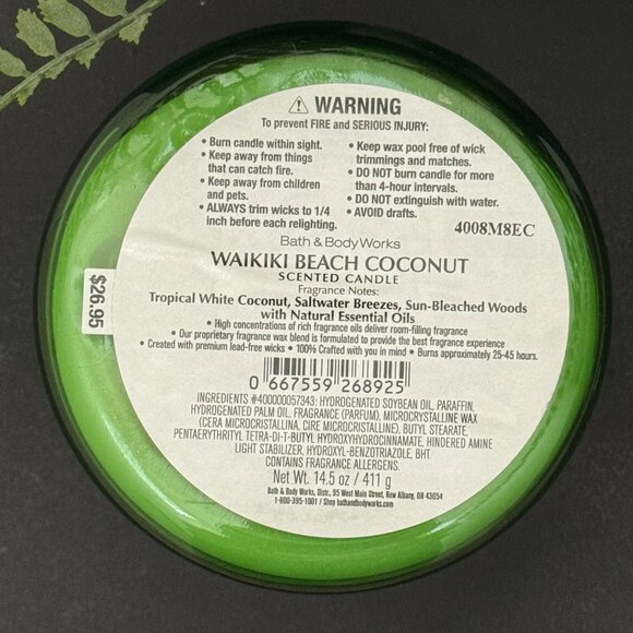 BBW Waikiki Beach Coconut Bath & Body Works 3 Wick Candle - Picture 10 of 10